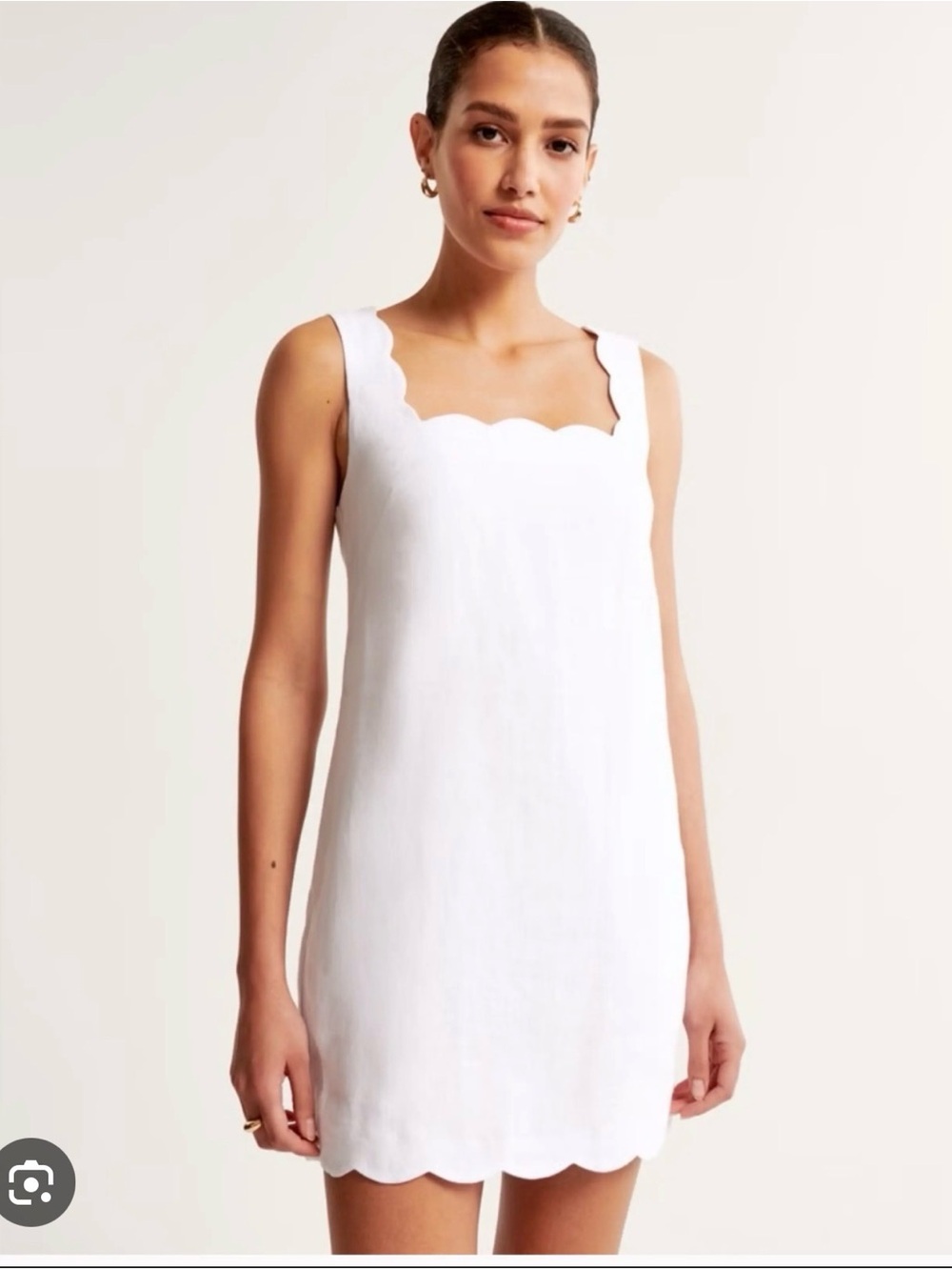 The A&F Linen Collection Scalloped White Sleeveless Mini Dress- XS
